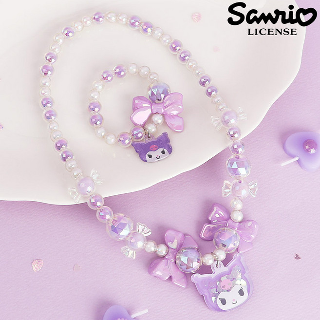 산리오 정품 반짝반짝 빛나는 목걸이 팔찌 세트 아크릴 팬던트