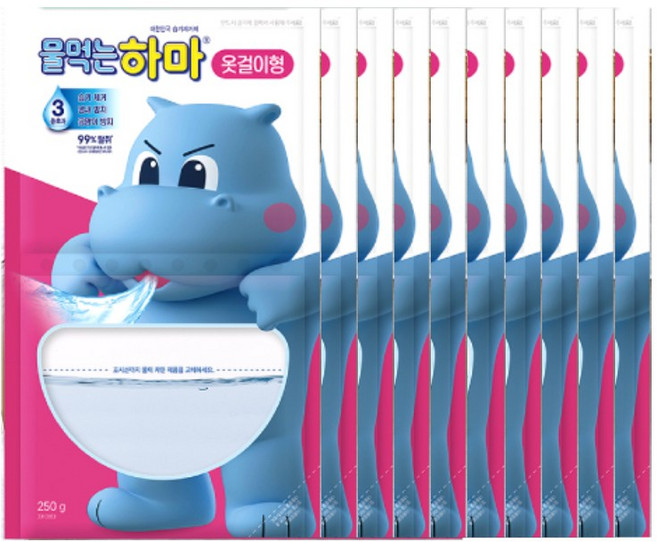 물먹는하마 옷걸이형 제습제 3개월 지속 99% 제습, 10개, 250g