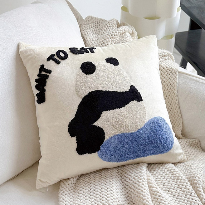 인테리어 동물자수 쇼파쿠션 핸드메이드 침대 등받이 쿠션 솜포함, 판다