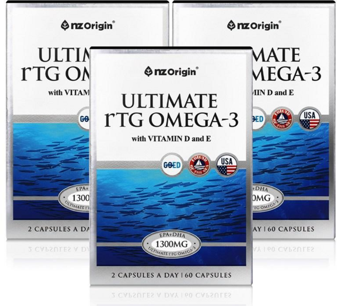 [3통] 엔젯오리진 얼티메이트 rTG 알티지 오메가3 비타민D&E, 3개, 60정