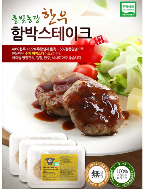 풀빛농장 무항생제 한우 함박스테이크 100그람 x 10개