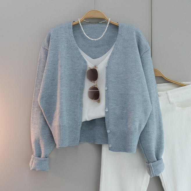 달콩 여성 벨르브이넥크롭니트가디건 봄신상 울가디건