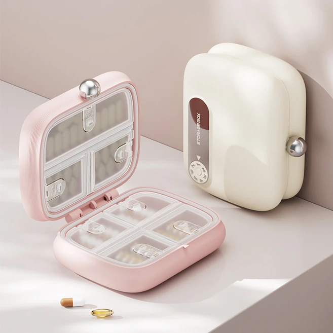 날짜기록 다이얼 휴대용 약통 7일 영양제 케이스 밀폐 비타민 소분 박스, 1개, 핑크 - 쿠팡
