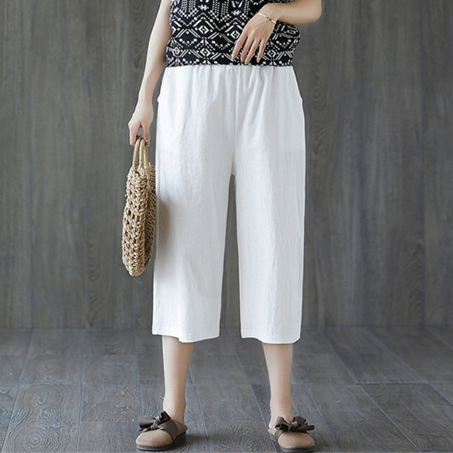 쁘띠꼬모 여성 7부 팬츠 와이드 밴딩 캐주얼 바지 편안한 바지 GX1022311