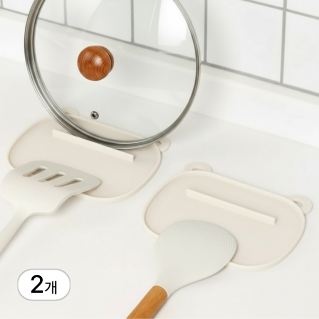 인헨스몰 곰돌이 실리콘 조리도구 받침대, 2개, 화이트