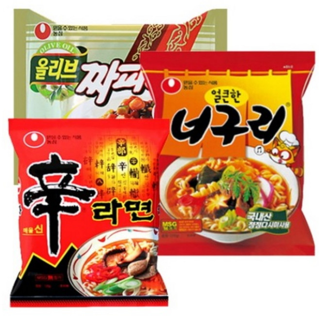 농심 봉지라면 혼합 ( 신라면+짜파게티+너구리), 15개
