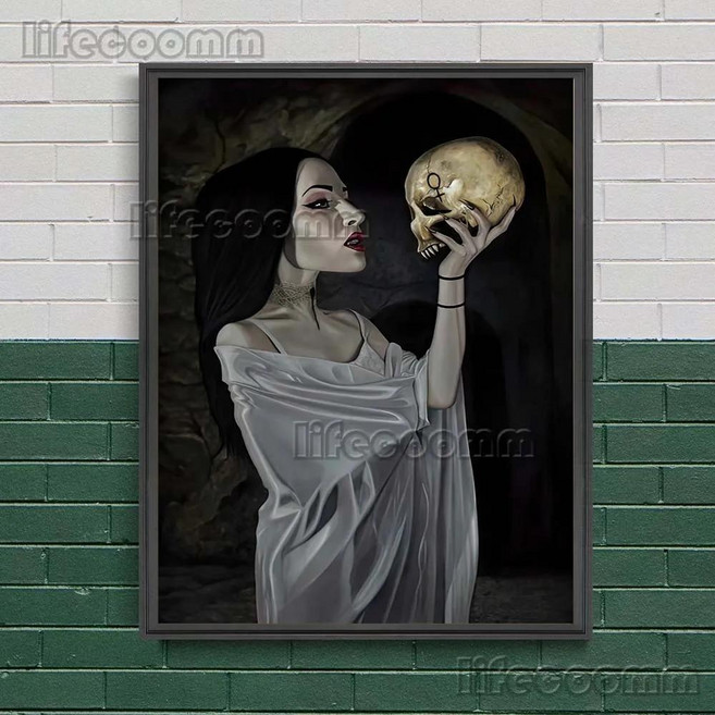 머리 기수와 좀비 신부 벽 예술 캔버스 인쇄 무서운 광대 레이디 뱀파이어 아트 포스터 홈 장식, F. 40X50cm NoFrame, 5. F, 1개