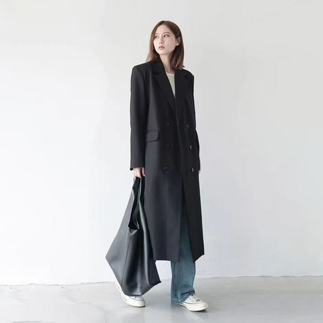 AOKADA 여성 봄 가을 루즈핏 캐주얼 정장 코트 트렌치 하프 코트