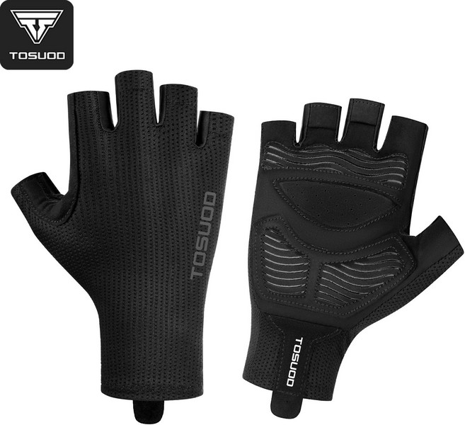 토스오드 자전거 반장갑 미끄럼방지 메쉬 통풍 오토바이 라이딩 남성 여성 여름 스포츠 장갑, 1개, 블랙