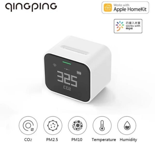 정시출고 Qingping 공기 감지기 라이트 레티나 터치 IPS 스크린 작동 Pm2.5 Mi Home 앱 제어 모, 01 WHITE, 1개