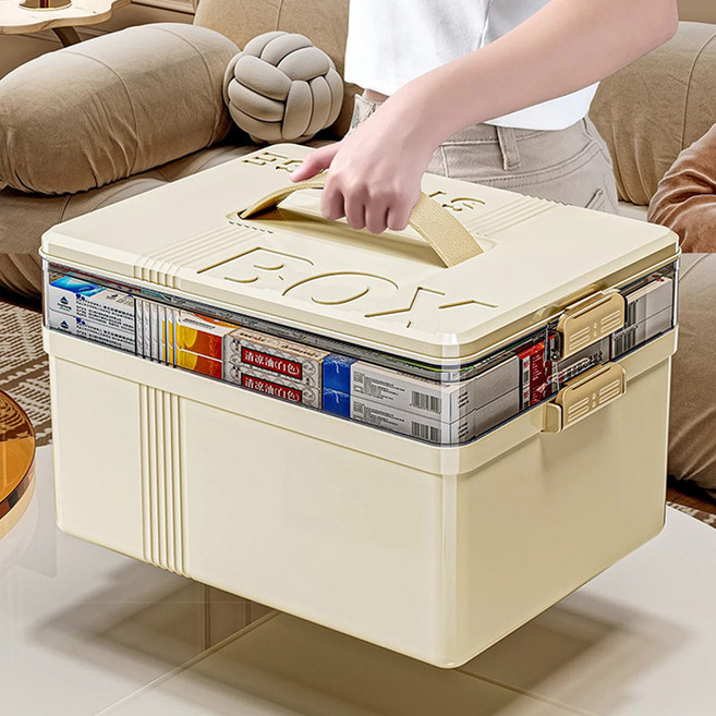 KDNC 2단 가정용 대용량 구급함 층층이 정리할 수 있는 의약품 수납 보관함, 1개