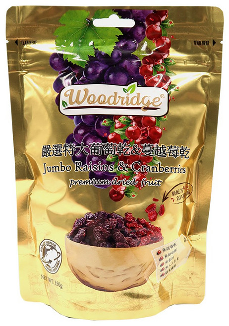 Woodridge 嚴選切片蔓越莓乾 premium dried fruit, 1個, 葡萄乾+蔓越莓300G (任3包贈送掛勾