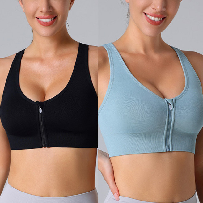 JLVJ 1+1 편안한 앞지퍼 하이서포트 브라 노와이어 여자속옷 러닝 스포츠브라