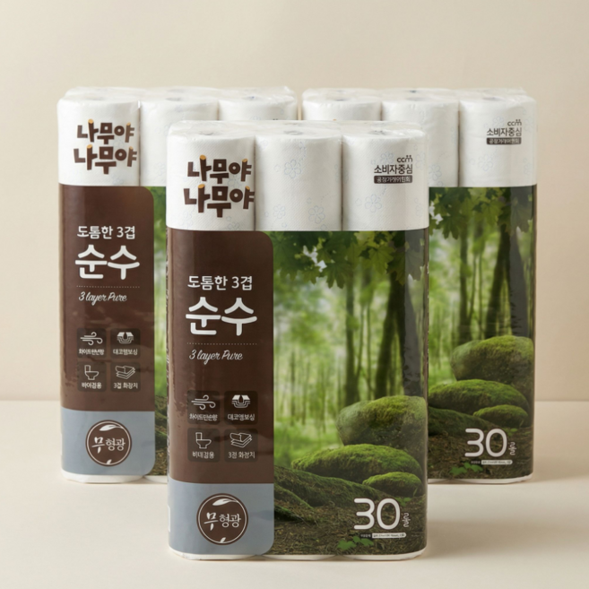 나무야나무야 도톰한 3겹 순수 고급롤화장지, 27m, 30개입, 3개