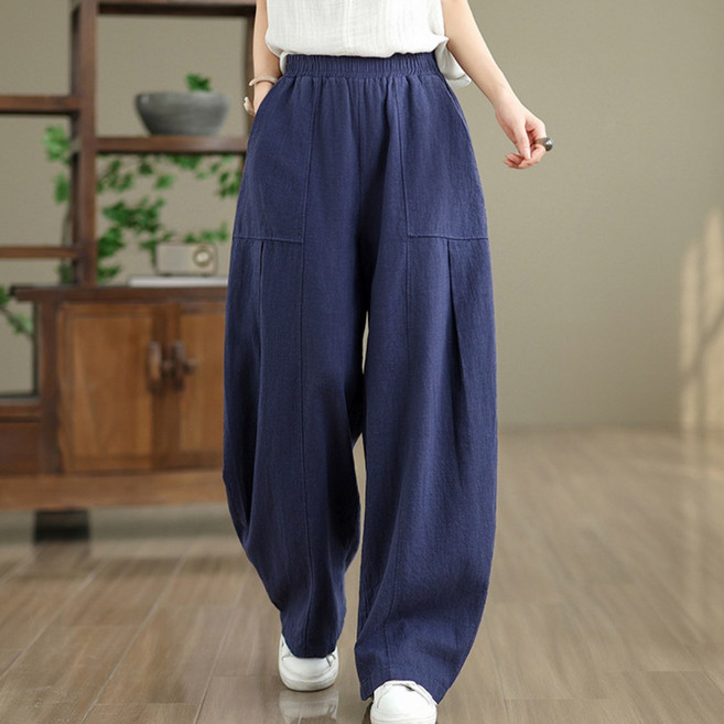 플랜앤유 여자 봄 가을 여름 간절기 린넨 밴딩 롱 팬츠