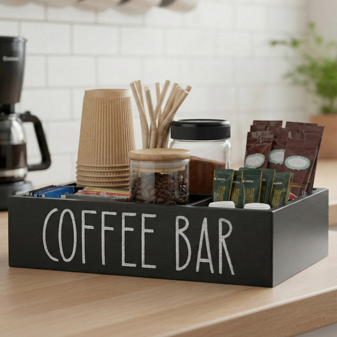 마벨인홈 원목 커피바 박스 수납함 캡슐 탕비실 보관함 칸막이 분리형, 블랙, 1개