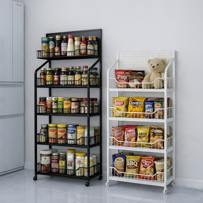 간식팬트리 과자 스낵 진열대 선반 이동식 트롤리 3단 4단 5단, 1개, 블랙_4단_60