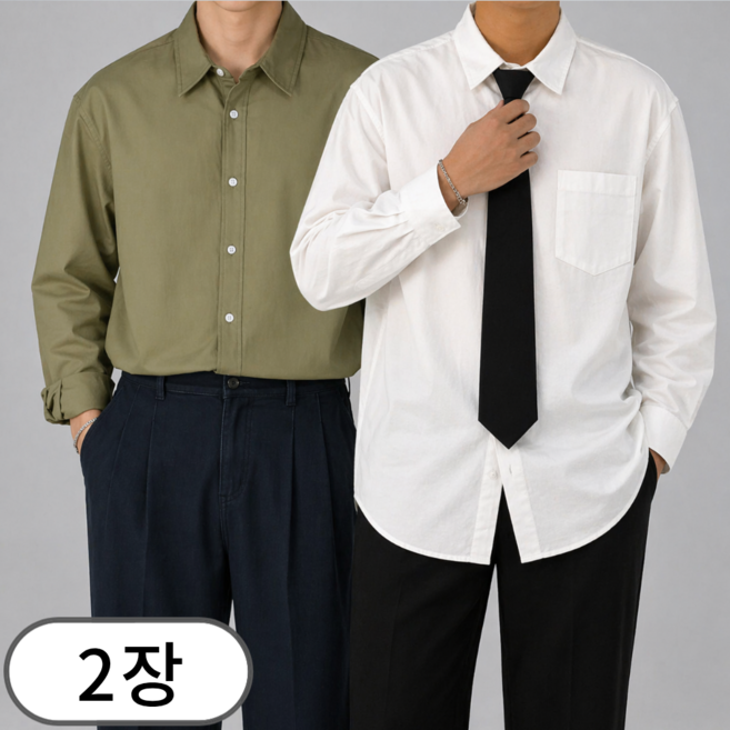 [1+1] 남자 오버핏 코튼 옥스포드 셔츠 M-5XL (6710-2)