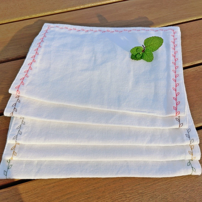 하니월드 꽃비 강화 자수소창행주 2겹행주 4개 Set (정련안된 행주), 인디핑크