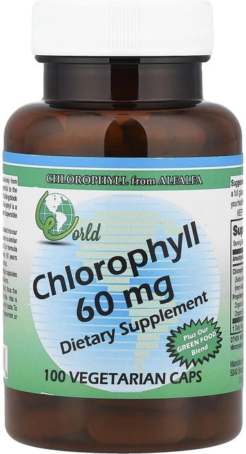 월드오가닉 엽록소 60mg 100 캡슐, 5개, 100정 - 쿠팡