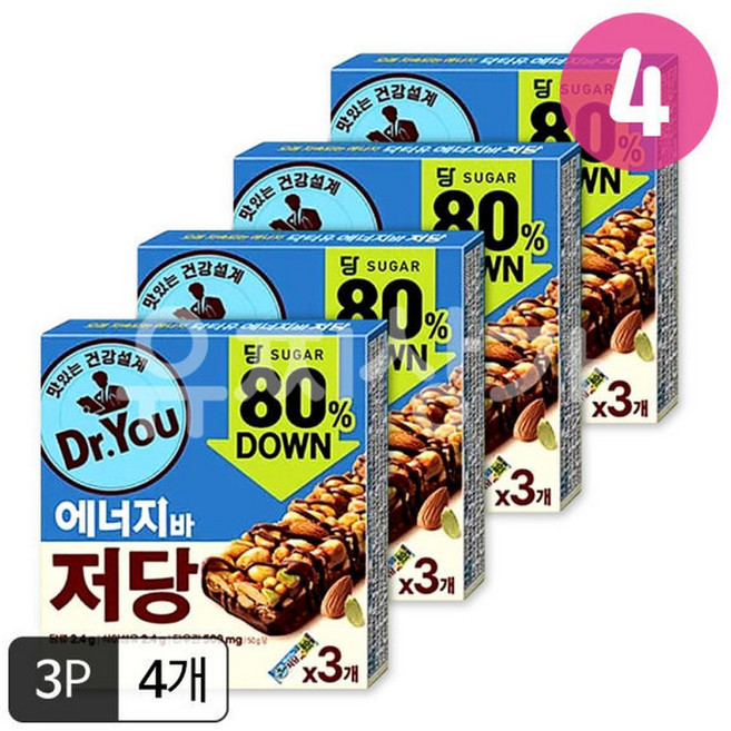 오리온 닥터유 에너지바 저당 50g 3개입(50gx3p)x4개/저당간식 단백질간식 회사간식 단백질바