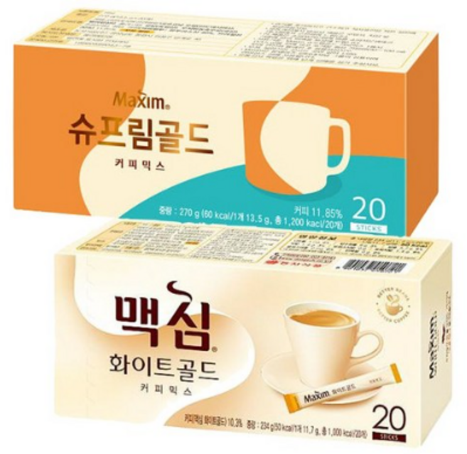 맥심 슈프림골드믹스 20T 라떼크림함유+맥심화이트골드 커피믹스20T, 20개, 20개입