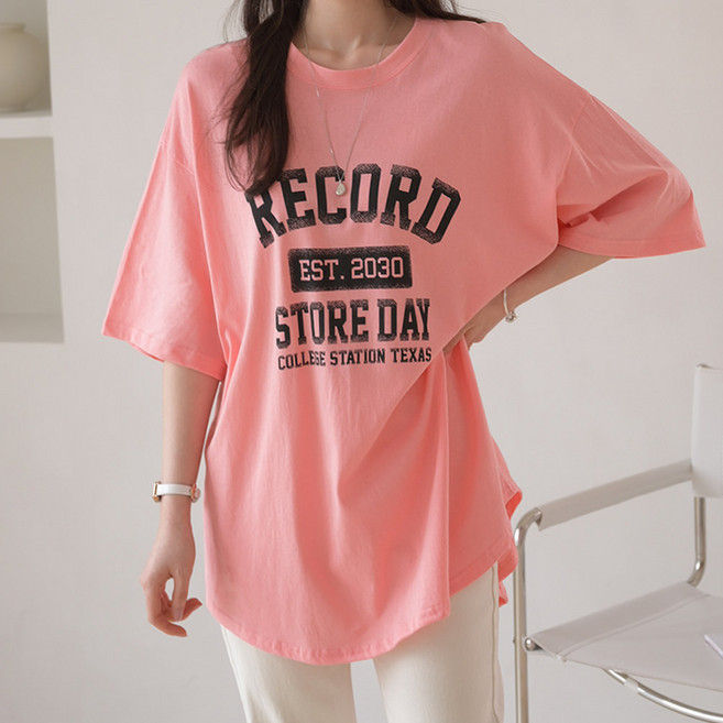 데일리앤 리톤 여성 봄 가을 7부 힙커버 면100% 박스티 빅사이즈 오버핏 긴팔 롱티셔츠