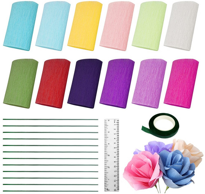 12색 주름지 세트 컬러 미니 주름 종이 크레이프 페이퍼 12롤 10X250CM 종이 꽃 포장 핸드메이드 DIY용품