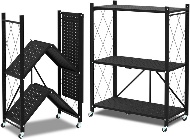 체인지업 폴딩 철제선반 2026 NEW 최신형 접이식 다용도 이동식 철제 주방 베란다 정리 수납장, 3단, 검정