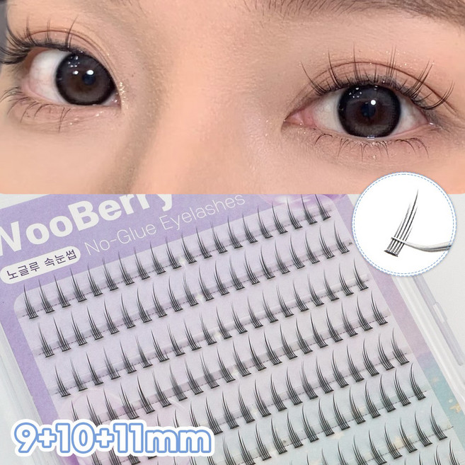 WooBerry 노글루 가닥속눈썹 자연스러운 포인트연장 풀 필요없는 아이래쉬 9+10+11mm 대용량 200pcs, 1개, 블랙