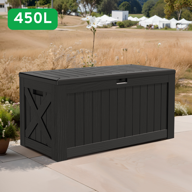 Homall 호몰 아웃도어 실내 데크박스 수납벤치 플라스틱 다용도 정원정리 야외보관함 캠핑수납 450L, 블랙, 1개, 블랙