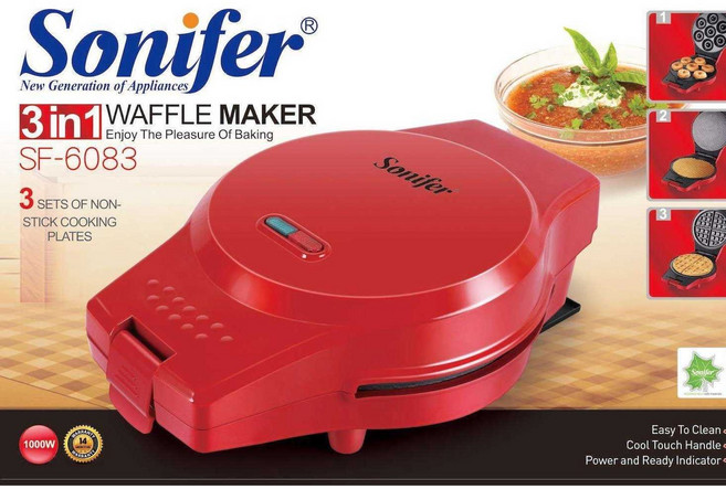 [미미사몰] sonifer 다기능 와플메이커 아침식사 어린이간식 7 in 1 분리형, sonifer 와플메이커 레드