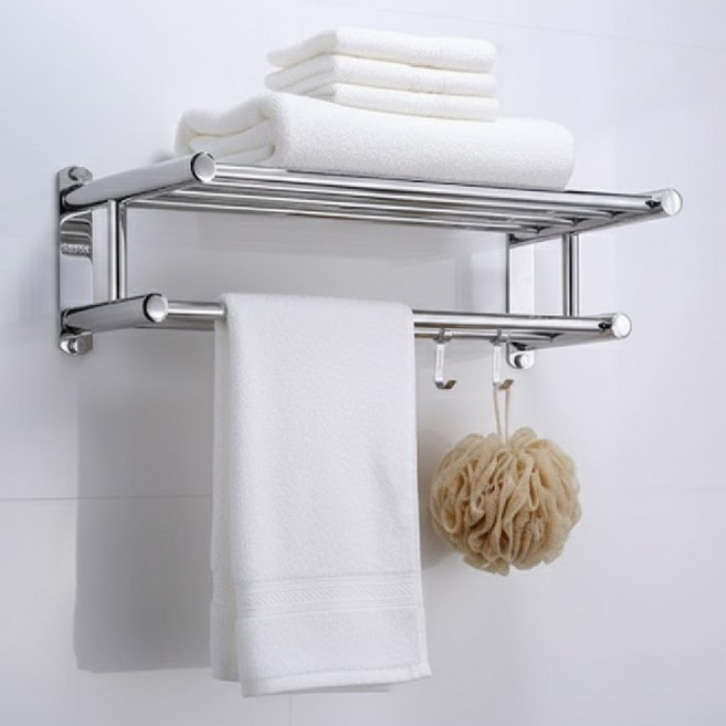 바오르 스텐 304 녹슬지않는 무타공 접착식 수건걸이 선반 40cm, 실버, 1개