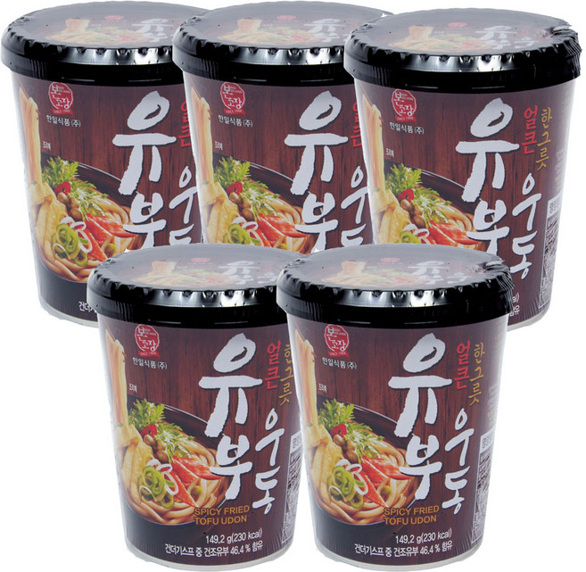 본고장 간편식 얼큰유부우동 한그릇 우동 컵, 149.2g, 5개