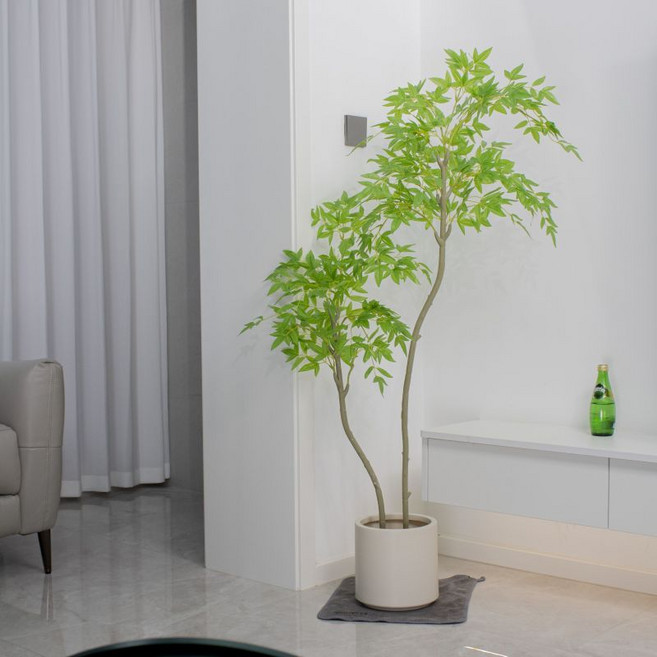 仿真植物南天竹落地盆栽 1.2米樹形盆景室內大型擺件, 1.2米2杆可掰樹形的藍天竹塑脂圓盆, 1個