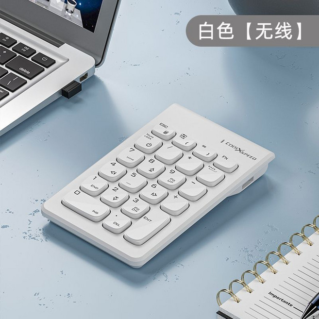 COOLXSPEED 迷你數字鍵盤 筆記本電腦鍵盤, 1個, 白色【無線】磨砂面 22鍵