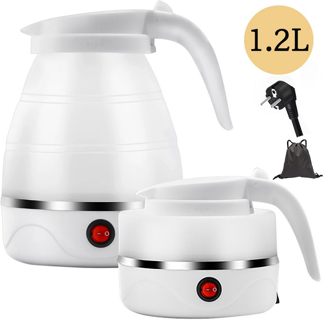 Bogao 접이식 전기포트 전기 주전자 폴딩포트 다용도 304스텐 출장용 캠핑용 휴대용 내열성 실리콘 보온 가능 대용량 온수 포트 C80, 1개, 1200ml