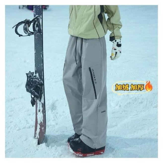 運動長褲男女生保暖防風防水雪地滑雪多口袋工裝束口加絨加厚寬鬆休閒褲