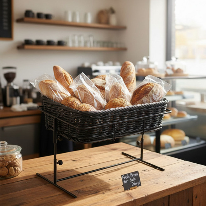 높이조절스탠드 바스켓세트 베이커리 쿠키 빵 과자 디저트 매장 진열, 1세트, 다크브라운바스켓스탠드
