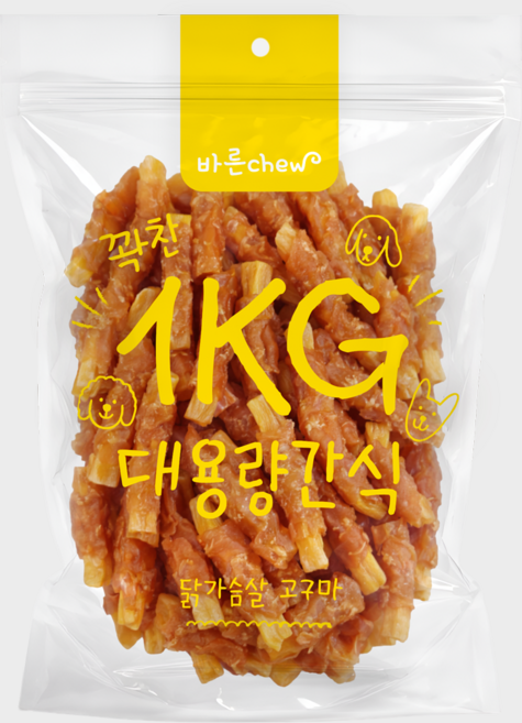 바른츄 대용량 간식 사사미, 1개, 1kg, 닭가슴살고구마