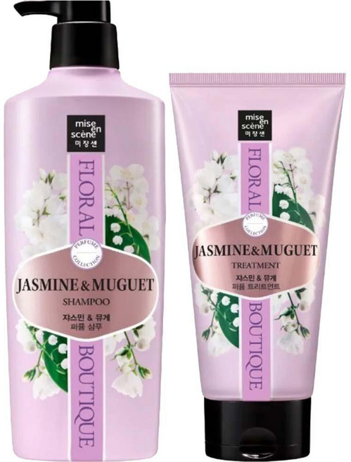 미쟝센 플로럴 부띠끄 퍼퓸 샴푸 쟈스민앤뮤게 650ml +트리트먼트 300ml 24시간향기, 1세트