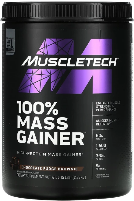 머슬테크 100% Mass Gainer 초콜릿 퍼지 브라우니 2.33kg(5.15lb), 1개, 2.336kg - 쿠팡