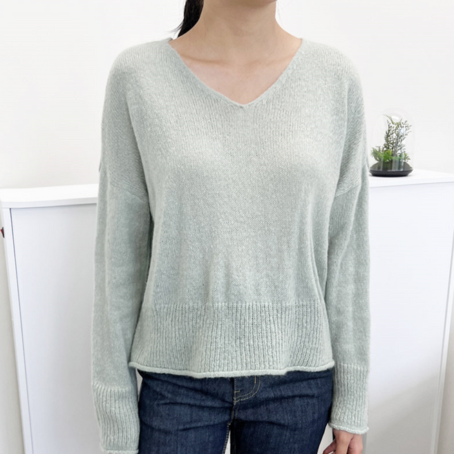 국내산 여성 얇은 브이넥 긴팔 기본 니트티 아크릴