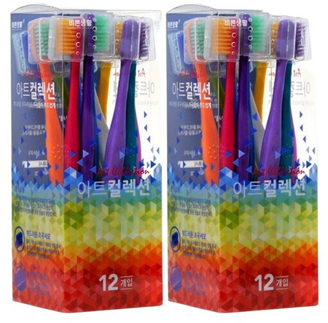 바른생활 아트컬렉션 칫솔 초극세모, 1개입, 12개