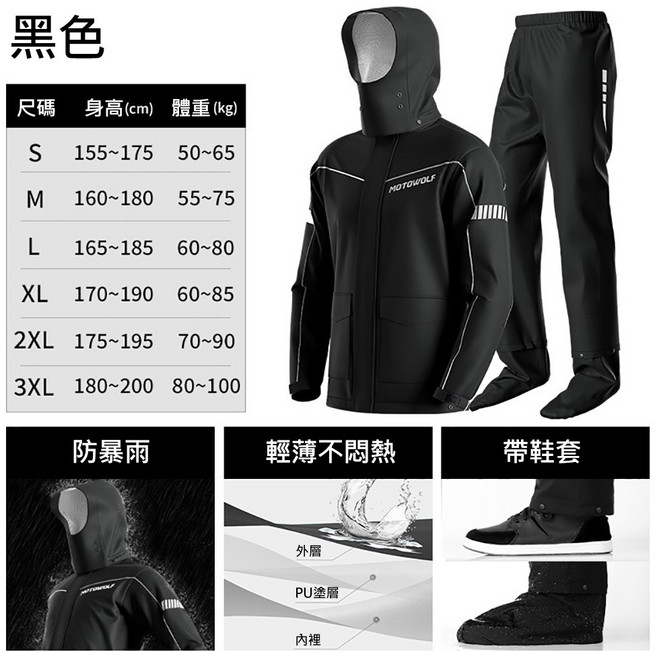 MOTOWOLF 升級款隱藏鞋套兩件式雨衣 GP-120 加強防水靜水壓15000 附收納袋 多色可選