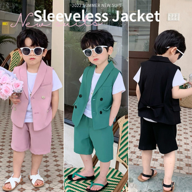 벨르팜므 남아 정장 여름 돌아기 여름 럭셔리 카라 조끼 바지세트