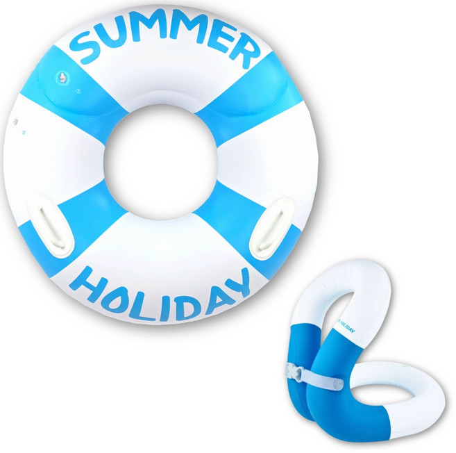 코지로움 물놀이 부력보조복 구명조끼 아동 유아 성인 썸머홀리데이 넥튜브 원형튜브, 1개, 넥튜브80kg블루+원형튜브100cm블루