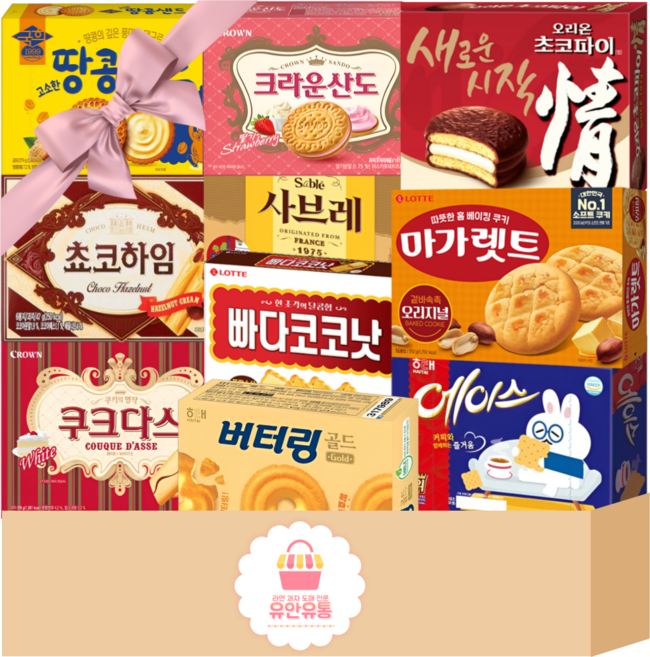 [유안]탕비실 간식세트 대용량 인기과자 10종 실속종결템 모음집(초코파이+에이스+땅콩샌드+사브레+버터링+빠다코코낫+마가렛트+초코하임+쿠크다스+크라운산도딸기), 1세트, 탕비실대용량간식세트10종