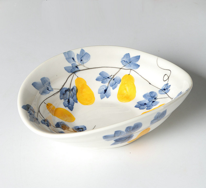 귀월미 일본풍 원보형 도자기 그릇 손그림 패턴 이형 접시 간식 디저트볼, 16.4*13*5.2cm, 1개, 단색 조롱박 무늬