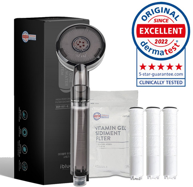 블루본 필터샤워기 더마테스트 5스타 녹물 염소제거 수압상승, 그레이(무향필터), 1개